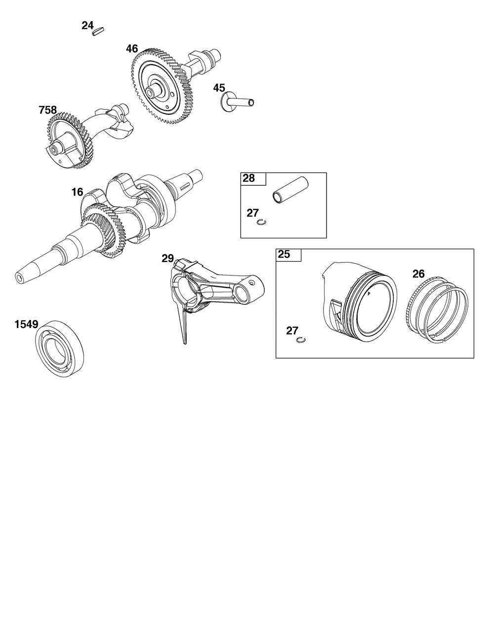 Crankshaft Group Diagram and Parts List for 25T237-0145-H5 200000 - 399999 Briggs and Stratton Engine